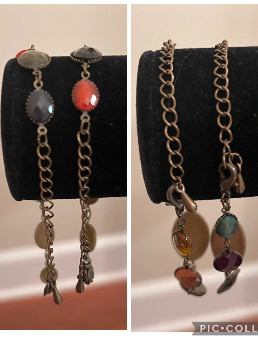 Vintage Set of Two Multi-color Faceted Oval Stone Bracelets